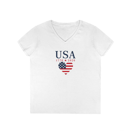 USA Heart Flag V-Neck T-Shirt