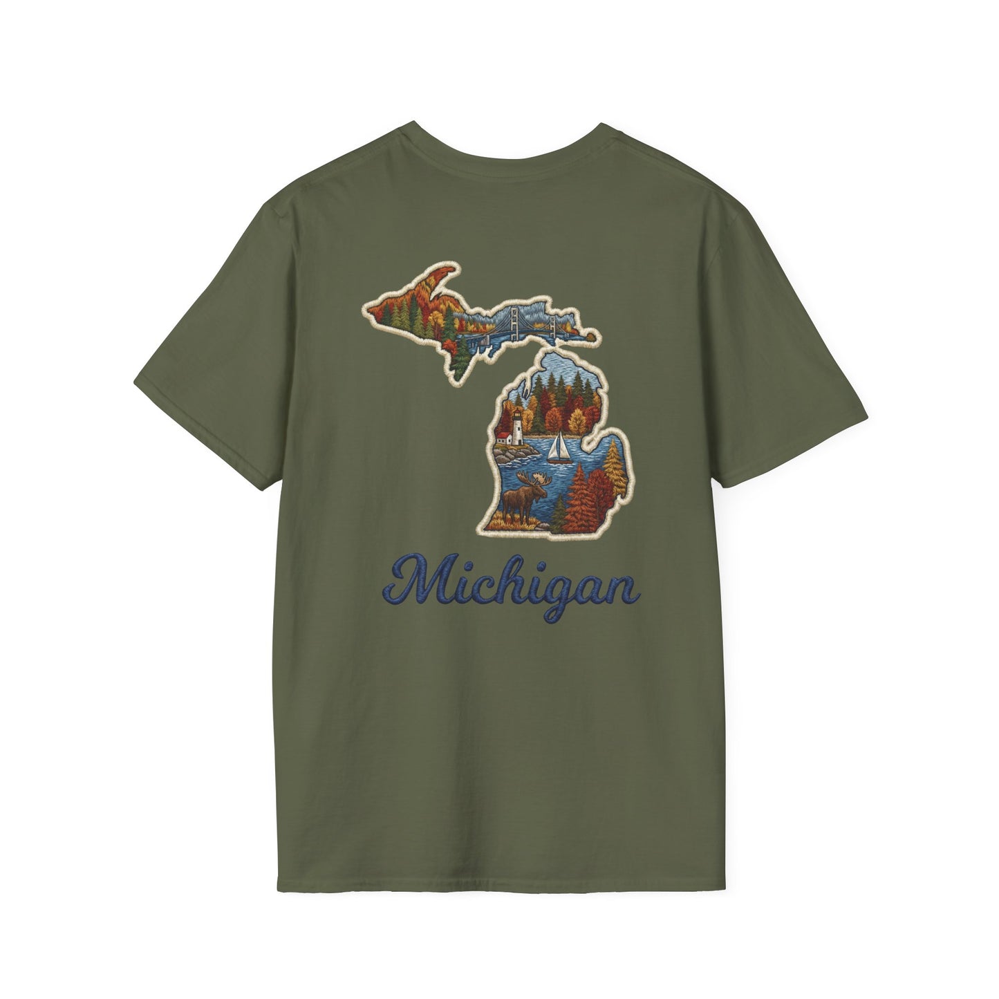 Michigan Scenic Patch Print T-Shirt - Back Print