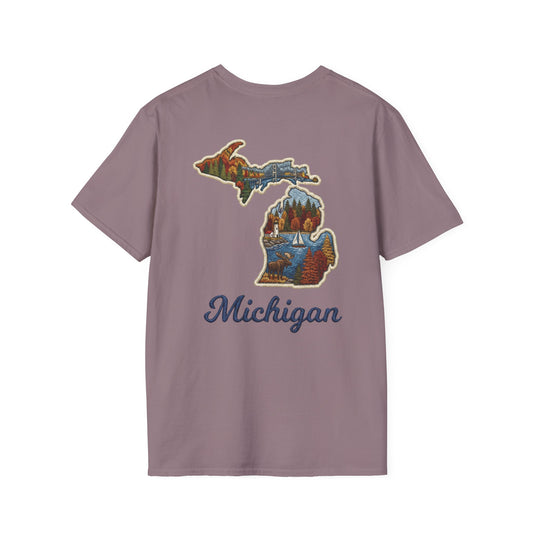 Michigan Scenic Patch Print T-Shirt - Back Print